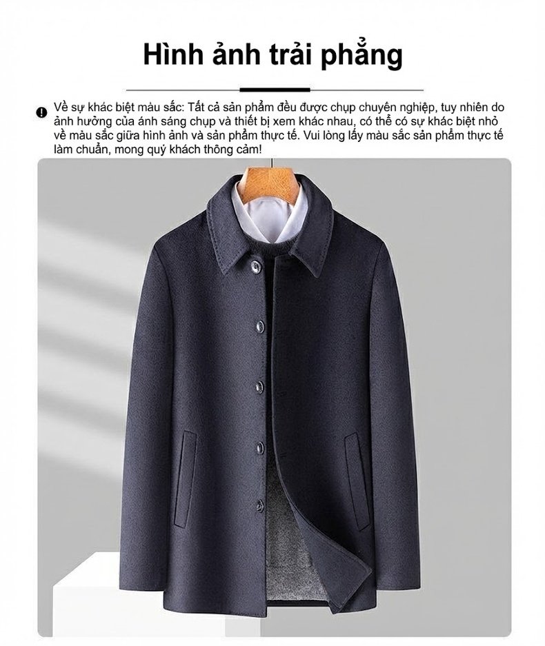 Áo Khoác Dạ Nam Wool Lông Cừu Cổ Bẻ Thanh Lịch Màu Đen, Xám chi tiết 8
