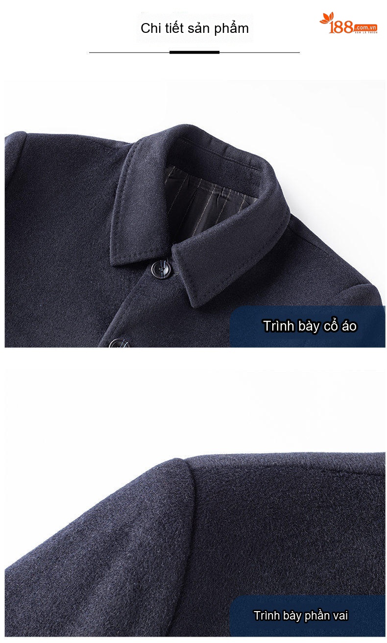 Áo Khoác Dạ Nam Wool Lông Cừu Cổ Bẻ Thanh Lịch Màu Đen, Xám chi tiết 12