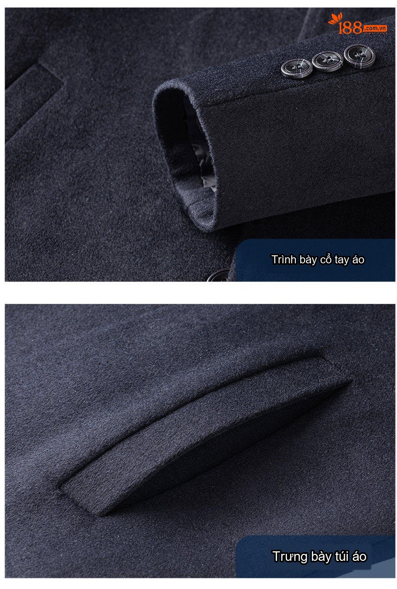 Áo Khoác Dạ Nam Wool Lông Cừu Cổ Bẻ Thanh Lịch Màu Đen, Xám chi tiết 13