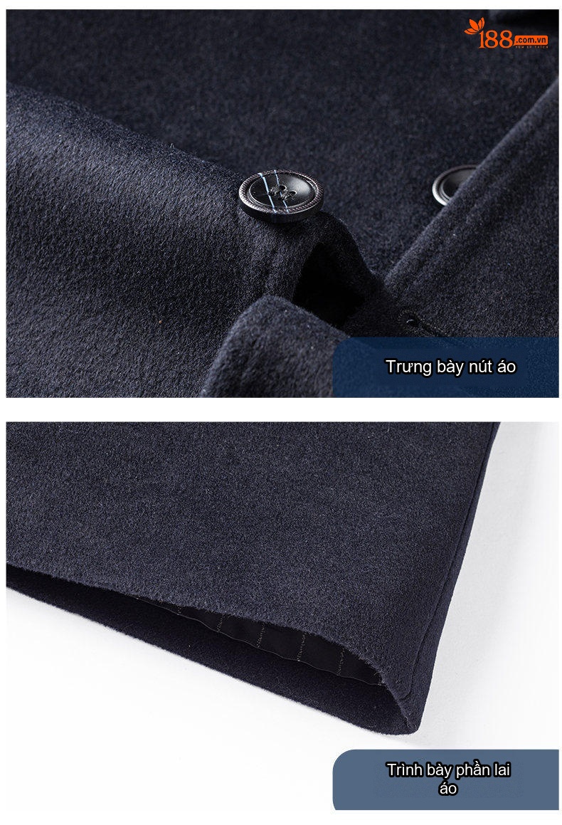 Áo Khoác Dạ Nam Wool Lông Cừu Cổ Bẻ Thanh Lịch Màu Đen, Xám chi tiết 14