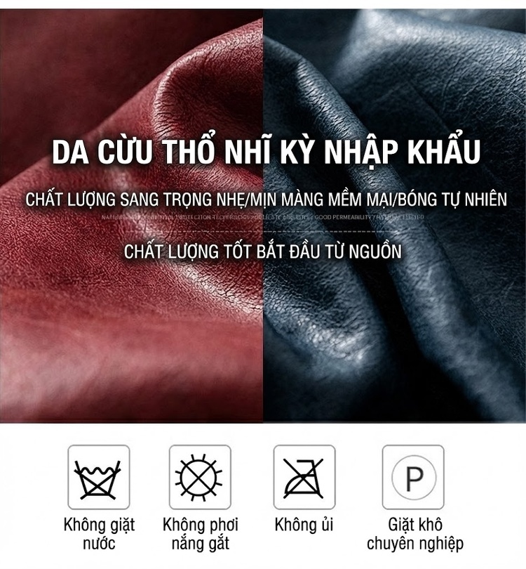 Áo khoác da nữ da bò lót lông vũ dáng rộng ngắn cổ trụ dày dặn chi tiết 8