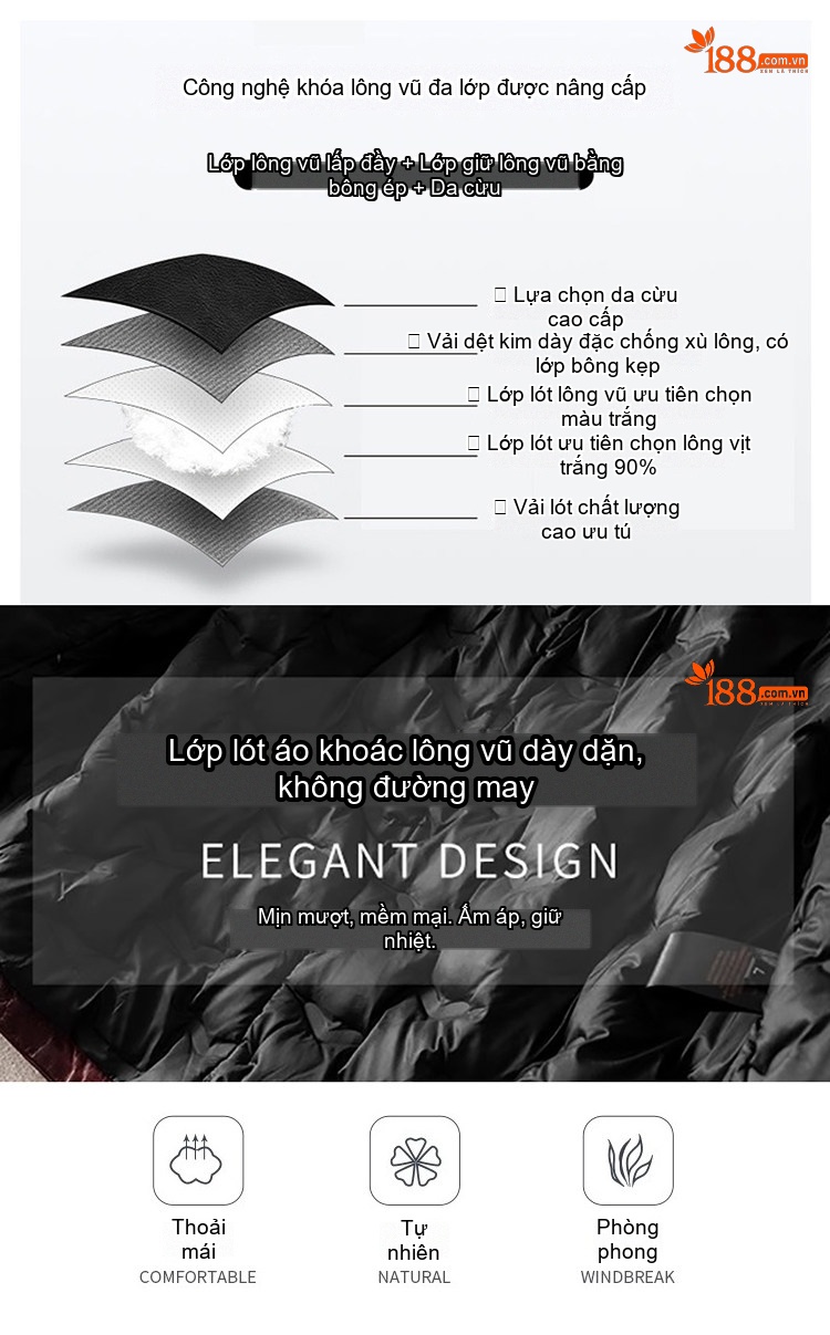 Áo khoác da nữ da bò lót lông vũ dáng rộng ngắn cổ trụ dày dặn chi tiết 7