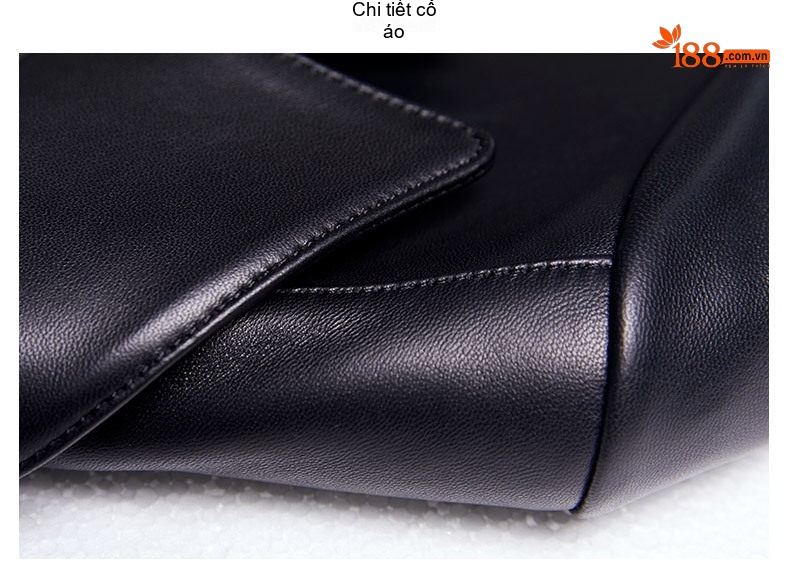 Áo Khoác Da Nữ Da Cừu Dáng Ngắn Phong Cách Moto Màu Đen chi tiết 13
