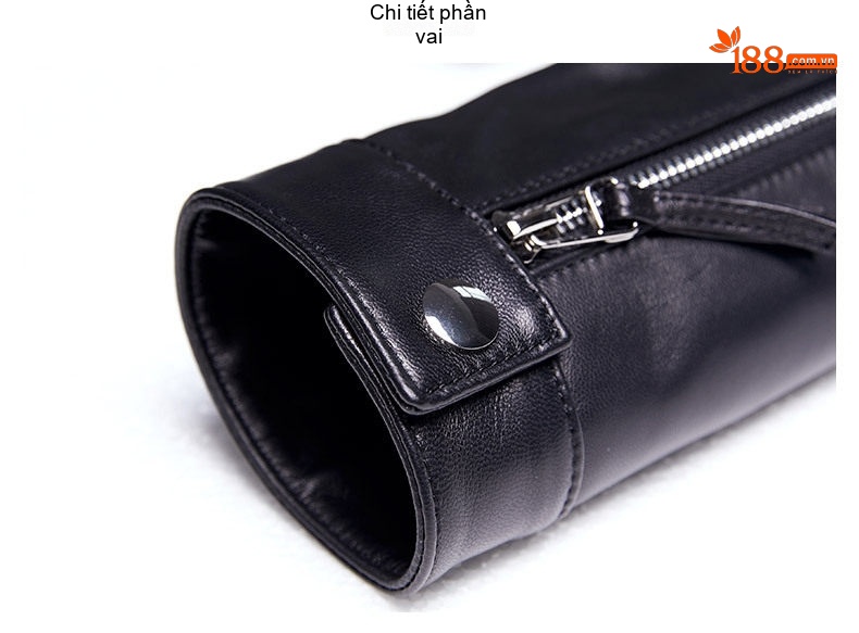 Áo Khoác Da Nữ Da Cừu Dáng Ngắn Phong Cách Moto Màu Đen chi tiết 14
