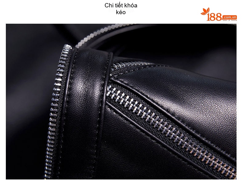 Áo Khoác Da Nữ Da Cừu Dáng Ngắn Phong Cách Moto Màu Đen chi tiết 16