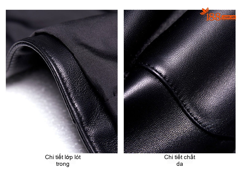 Áo Khoác Da Nữ Da Cừu Dáng Ngắn Phong Cách Moto Màu Đen chi tiết 18
