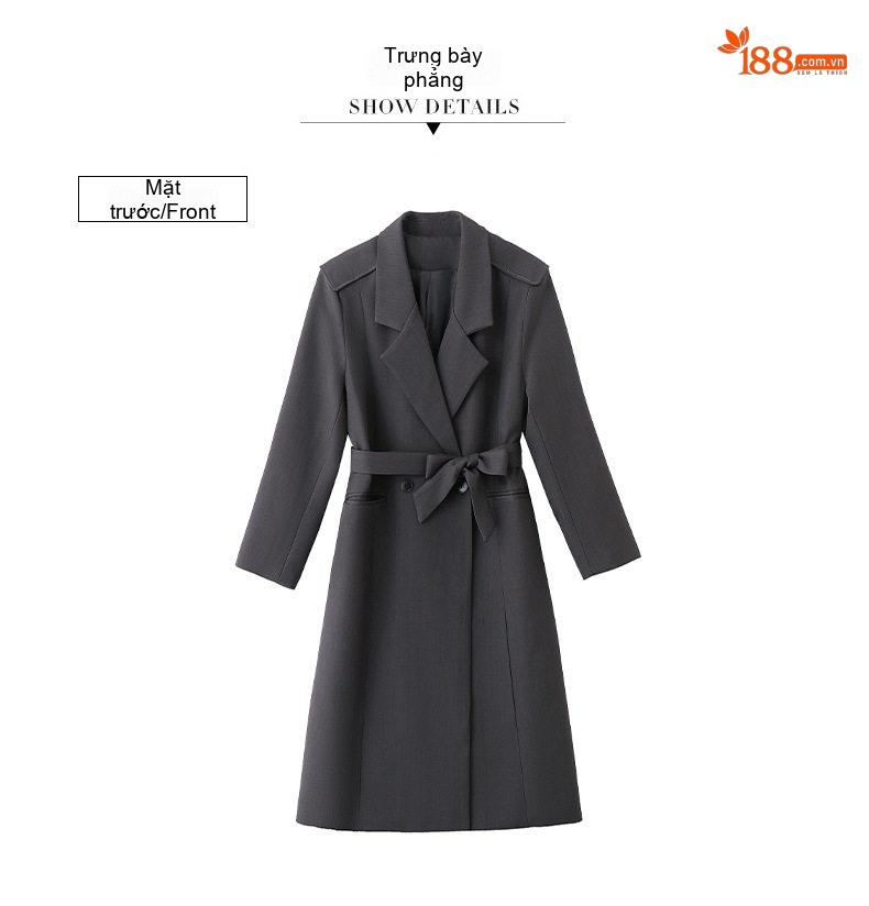 Áo Khoác Dạ Nữ Dáng Dài Cổ chữ Vest Hai Hàng Khuy Thắt Eo Phong Cách Hàn Quốc Màu Đen chi tiết 32