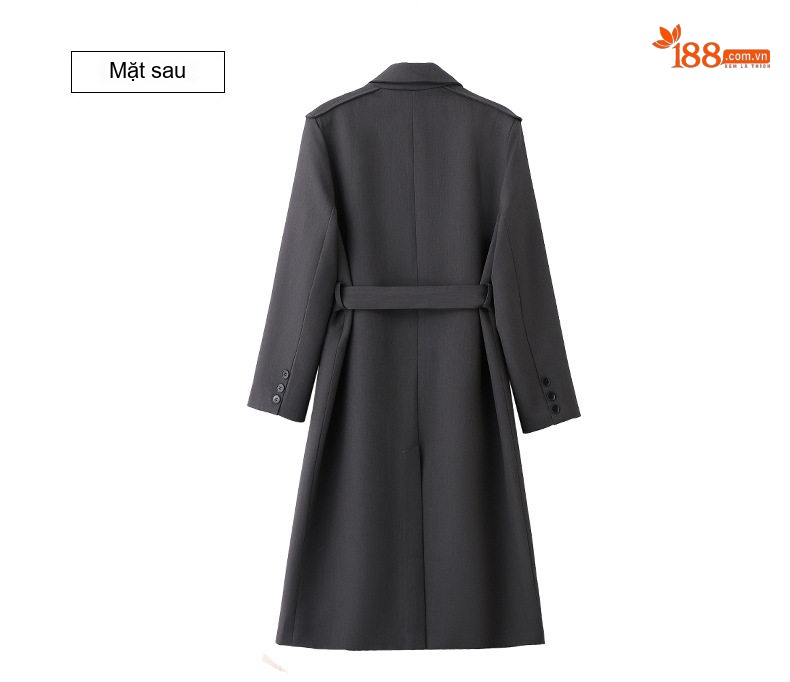 Áo Khoác Dạ Nữ Dáng Dài Cổ chữ Vest Hai Hàng Khuy Thắt Eo Phong Cách Hàn Quốc Màu Đen chi tiết 33