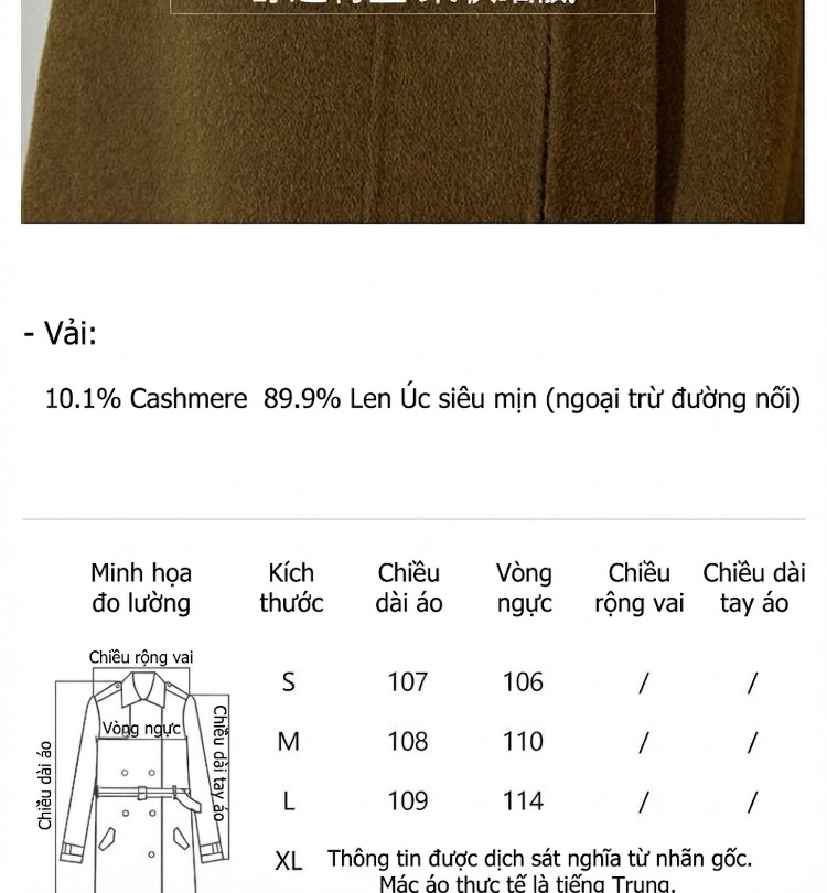 Áo Khoác Dạ Nữ Dáng Dài Cổ Trụ Thắt Eo Chất Liệu Lông Cừu Màu Đỏ, Kem, Xanh Rêu, Đen chi tiết 6
