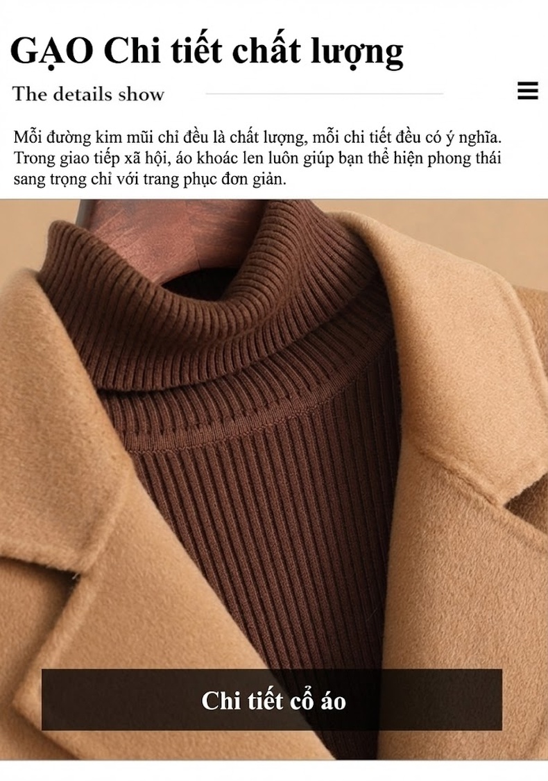 Áo Khoác Dạ Nữ Dáng Dài Hai Mặt Chất Liệu Lông Cừu Phong Cách Thanh Lịch Màu Be, Đen, Đỏ, Xanh... chi tiết 15