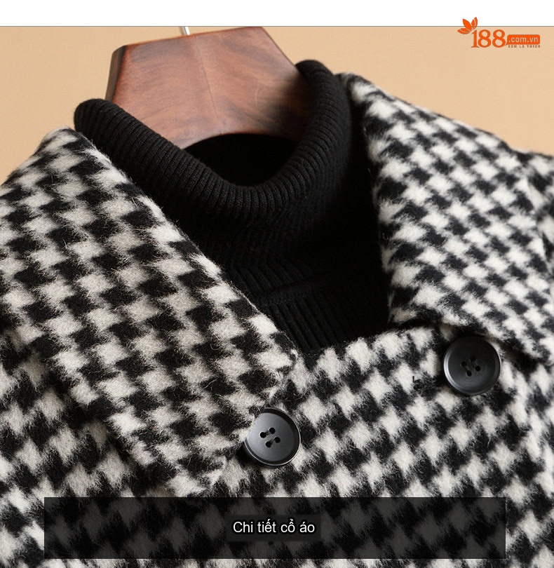 Áo Khoác Dạ Nữ Dáng Dài Hai Mặt Họa Tiết Houndstooth Form Rộng Thắt Eo Phong Cách Hàn Quốc chi tiết 15