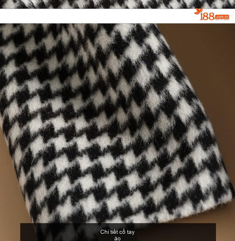 Áo Khoác Dạ Nữ Dáng Dài Hai Mặt Họa Tiết Houndstooth Form Rộng Thắt Eo Phong Cách Hàn Quốc chi tiết 16