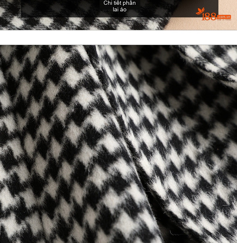 Áo Khoác Dạ Nữ Dáng Dài Hai Mặt Họa Tiết Houndstooth Form Rộng Thắt Eo Phong Cách Hàn Quốc chi tiết 18