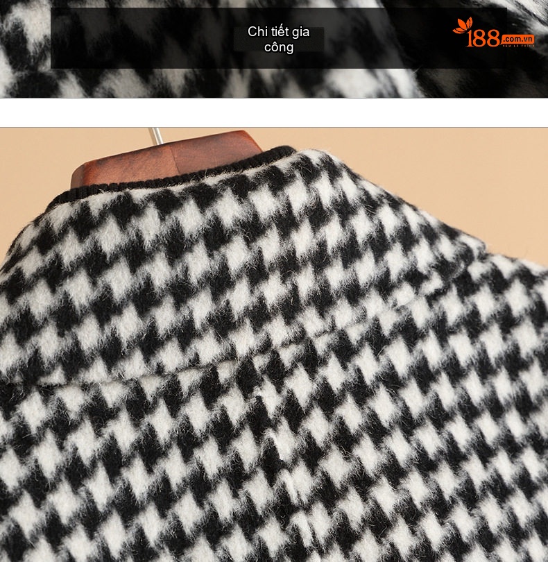 Áo Khoác Dạ Nữ Dáng Dài Hai Mặt Họa Tiết Houndstooth Form Rộng Thắt Eo Phong Cách Hàn Quốc chi tiết 19