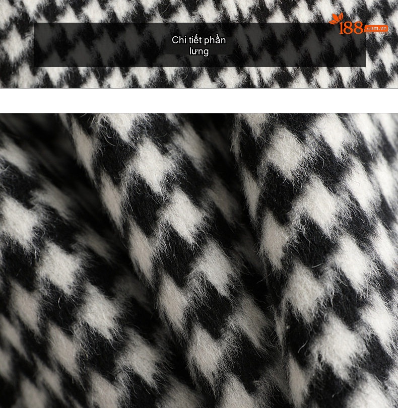 Áo Khoác Dạ Nữ Dáng Dài Hai Mặt Họa Tiết Houndstooth Form Rộng Thắt Eo Phong Cách Hàn Quốc chi tiết 20