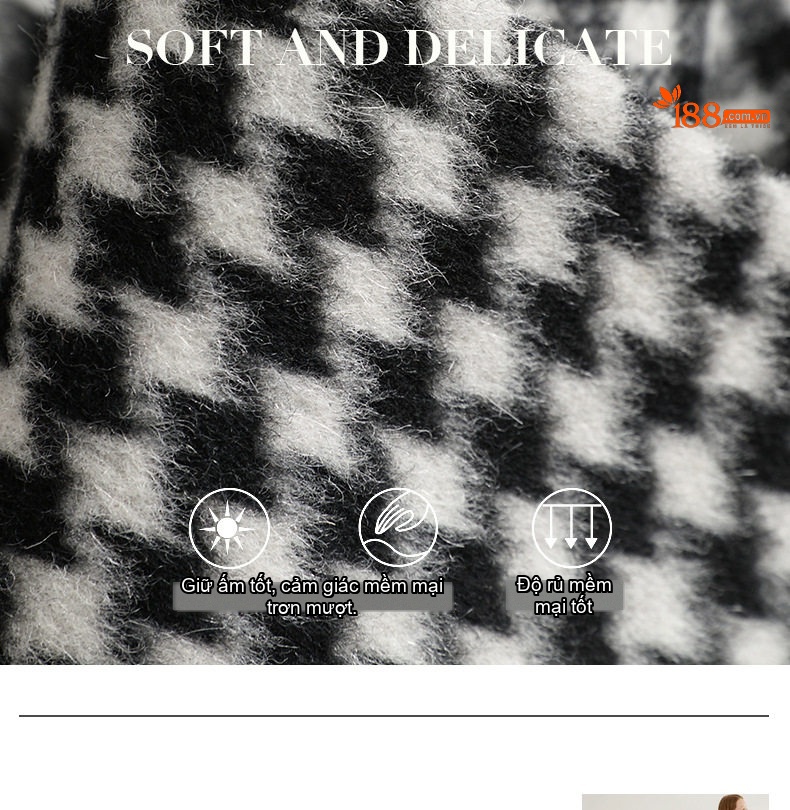 Áo Khoác Dạ Nữ Dáng Dài Hai Mặt Họa Tiết Houndstooth Form Rộng Thắt Eo Phong Cách Hàn Quốc chi tiết 2