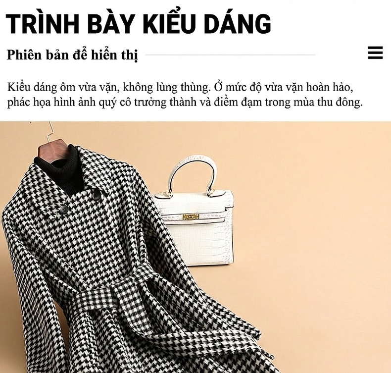 Áo Khoác Dạ Nữ Dáng Dài Hai Mặt Họa Tiết Houndstooth Form Rộng Thắt Eo Phong Cách Hàn Quốc chi tiết 7