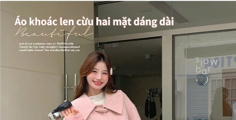 Áo Khoác Dạ Nữ Dáng Dài Hai Mặt Phong Cách Hàn Quốc Màu Hồng, Đen chi tiết 2