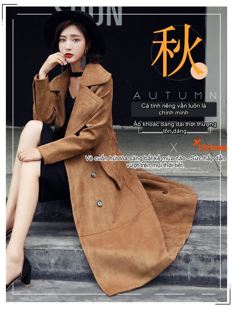 Áo Khoác Dạ Nữ Dáng Dài Kaki Suede Hai Hàng Cúc Phong Cách Hàn Quốc chi tiết 1
