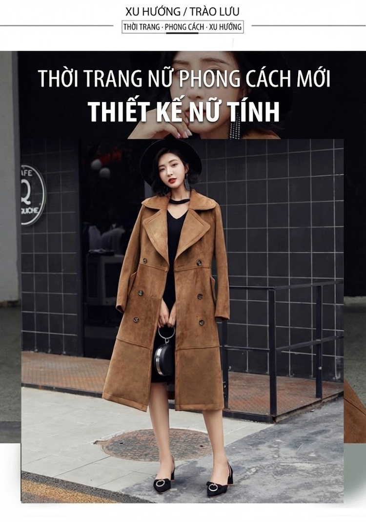 Áo Khoác Dạ Nữ Dáng Dài Kaki Suede Hai Hàng Cúc Phong Cách Hàn Quốc chi tiết 2