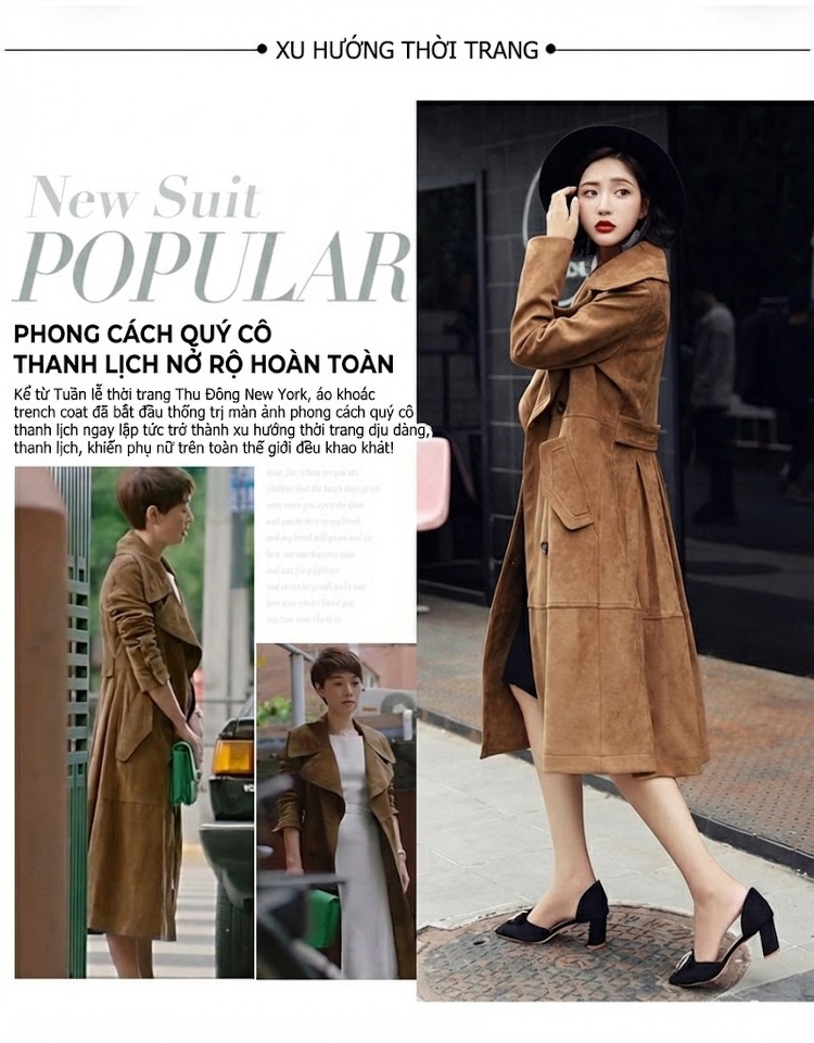 Áo Khoác Dạ Nữ Dáng Dài Kaki Suede Hai Hàng Cúc Phong Cách Hàn Quốc chi tiết 3