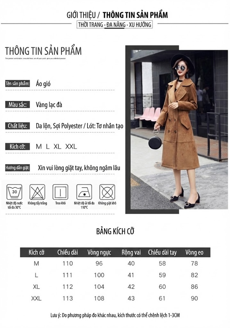 Áo Khoác Dạ Nữ Dáng Dài Kaki Suede Hai Hàng Cúc Phong Cách Hàn Quốc chi tiết 8