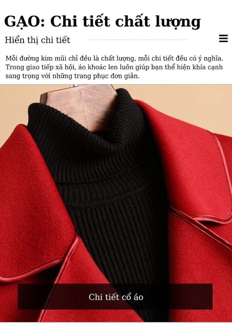 Áo Khoác Dạ Nữ Dáng Dài Thắt Eo Hai Mặt Chất Liệu Lông Cừu Màu Trắng, Đỏ, Đen, Xanh chi tiết 16