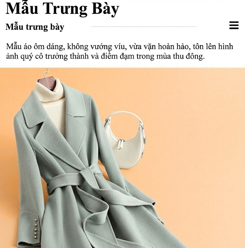 Áo Khoác Dạ Nữ Dáng Dài Thu Đông Ôm Dáng Thắt Eo Phong Cách Hepburn Màu Be, Nâu, Xám, Xanh... chi tiết 6