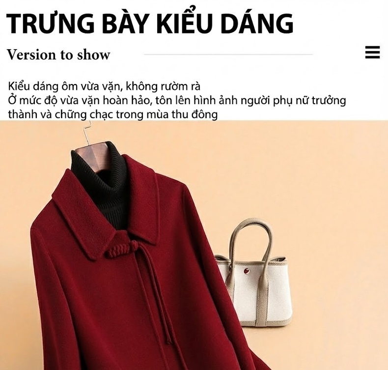 Áo Khoác Dạ Nữ Dáng Dài Trung Niên Cao Cấp Phong Cách Trung Hoa Chất Liệu Lông Cừu Màu Đỏ chi tiết 7