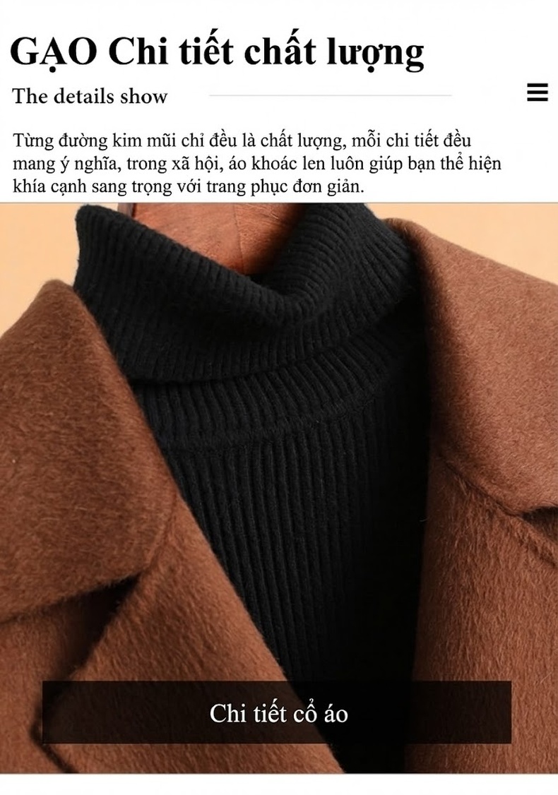 Áo Khoác Dạ Nữ Dáng Dài Vừa Cao Cấp Hai Mặt Lông Cừu Màu Nâu, Đen, Đỏ, Tím... chi tiết 12