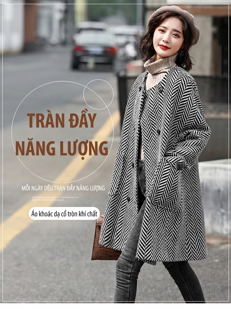 Áo Khoác Dạ Nữ Dáng Dài Vừa Họa Tiết Caro Phong Cách Hàn Quốc chi tiết 1