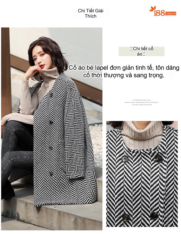 Áo Khoác Dạ Nữ Dáng Dài Vừa Họa Tiết Caro Phong Cách Hàn Quốc chi tiết 3