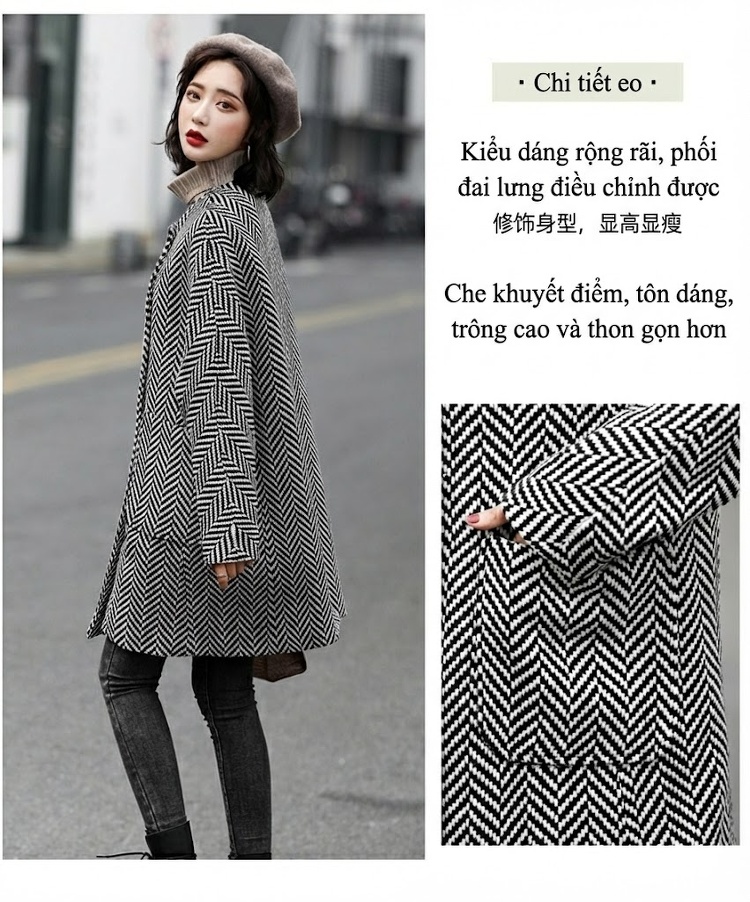 Áo Khoác Dạ Nữ Dáng Dài Vừa Họa Tiết Caro Phong Cách Hàn Quốc chi tiết 4