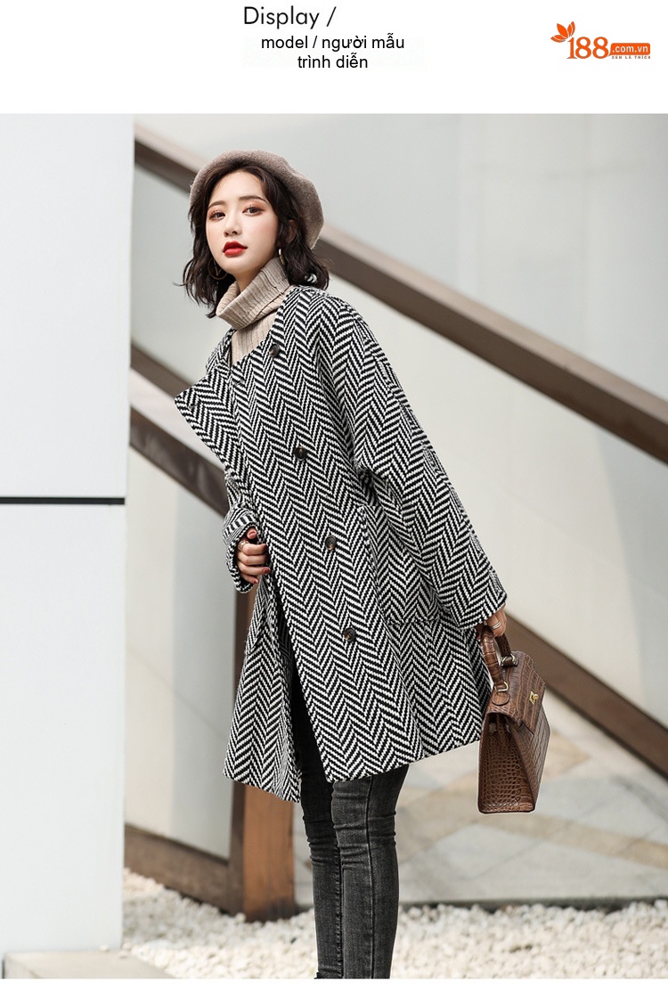 Áo Khoác Dạ Nữ Dáng Dài Vừa Họa Tiết Caro Phong Cách Hàn Quốc chi tiết 9