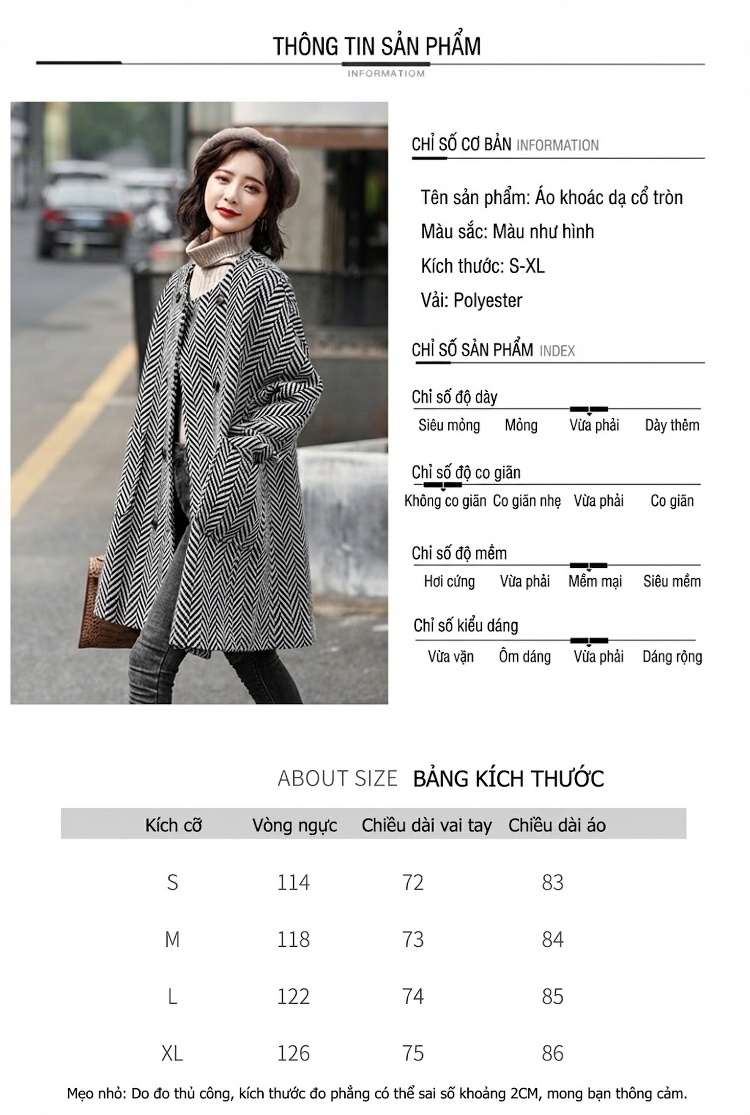 Áo Khoác Dạ Nữ Dáng Dài Vừa Họa Tiết Caro Phong Cách Hàn Quốc chi tiết 7