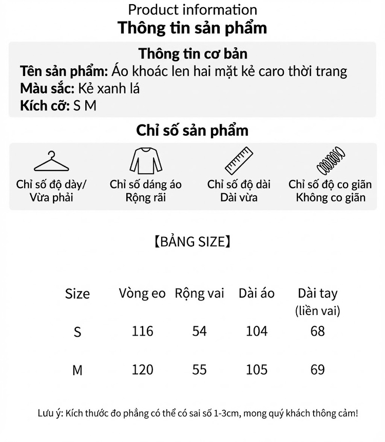 Áo Khoác Dạ Nữ Dáng Dài Vừa Họa Tiết Kẻ Ca Rô Phong Cách Retro chi tiết 1