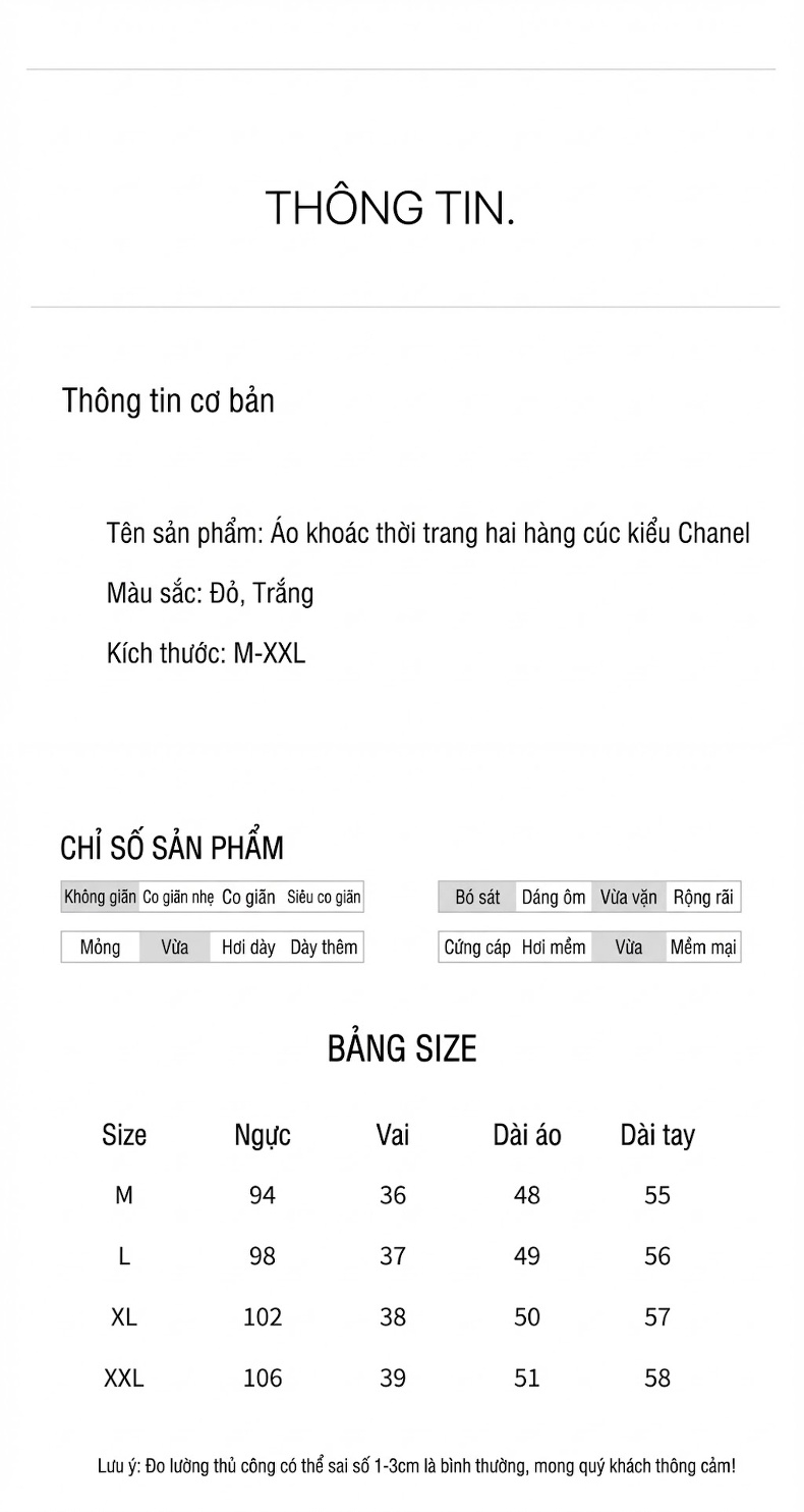 Áo Khoác Dạ Nữ Dáng Ôm Phong Cách Hàn Quốc Màu Trắng, Đỏ chi tiết 8