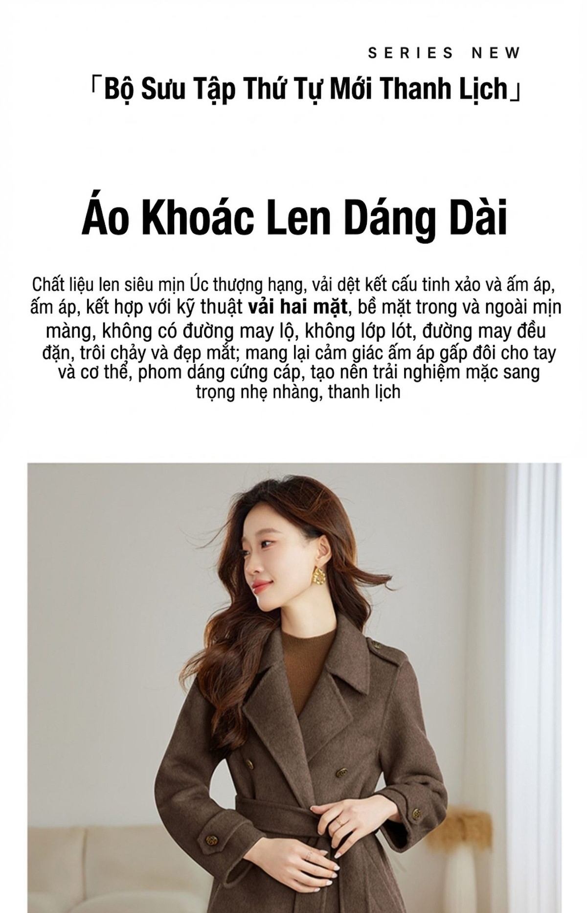Áo Khoác Dạ Nữ Hai Mặt Dáng Dài Vừa Phong Cách Thu Đông Màu Đen, Nâu, Kem chi tiết 6