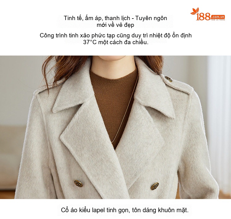Áo Khoác Dạ Nữ Hai Mặt Dáng Dài Vừa Phong Cách Thu Đông Màu Đen, Nâu, Kem chi tiết 14