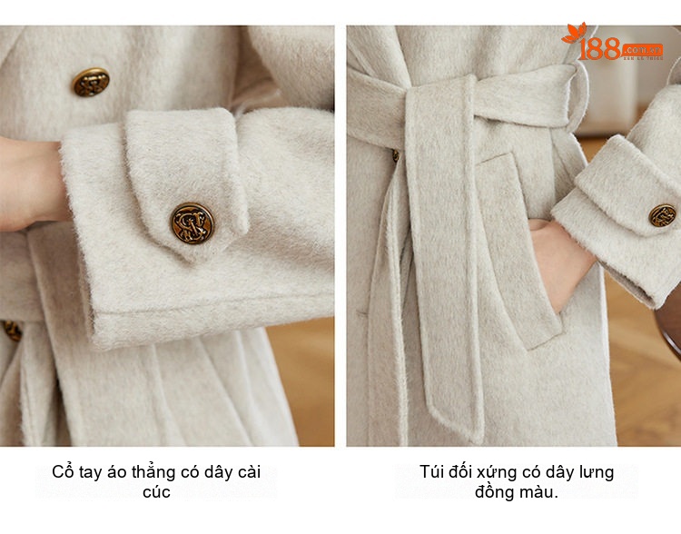 Áo Khoác Dạ Nữ Hai Mặt Dáng Dài Vừa Phong Cách Thu Đông Màu Đen, Nâu, Kem chi tiết 15