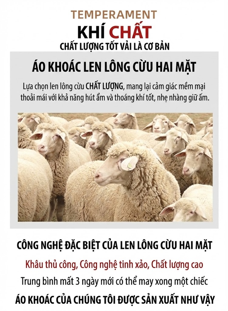 Áo Khoác Dạ Nữ Hai Mặt Lông Cừu Dáng Dài Phong Cách Anh Quốc Màu Đen, Be, Xanh Olive chi tiết 7