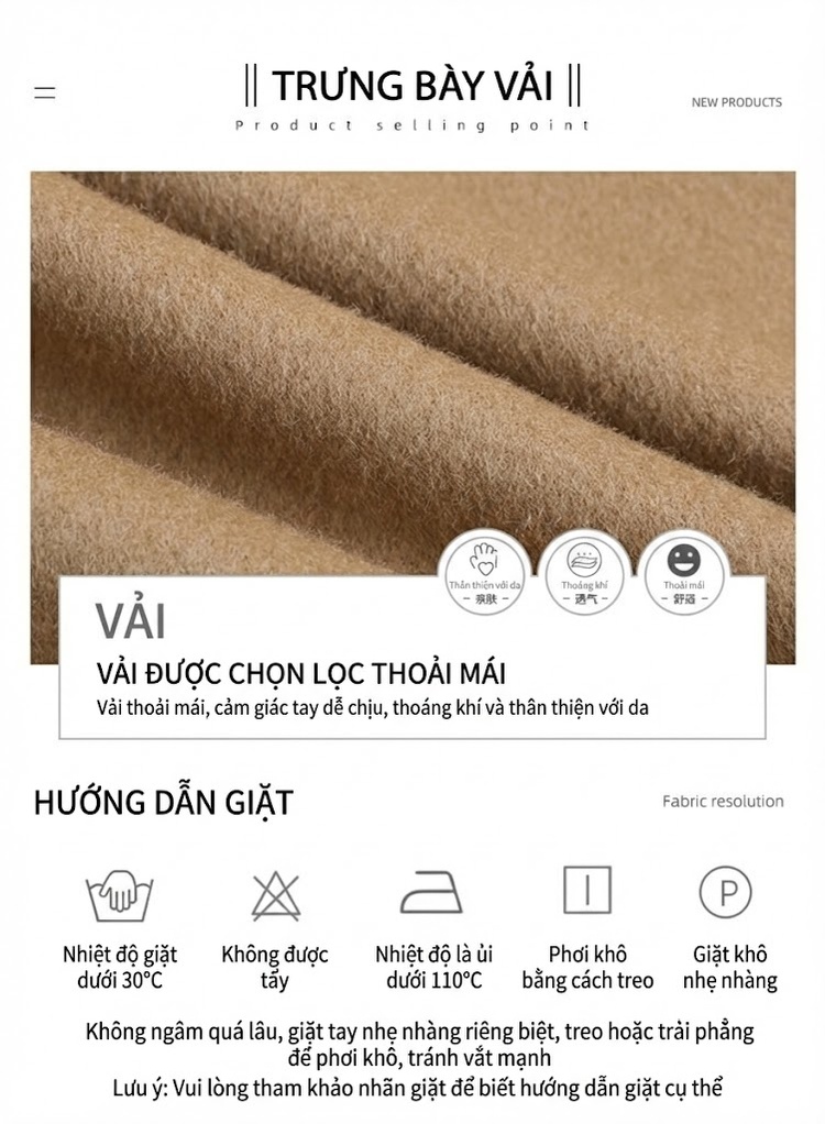 Áo Khoác Dạ Nữ Hai Mặt Lông Cừu Dáng Dài Phong Cách Anh Quốc Màu Đen, Be, Xanh Olive chi tiết 9