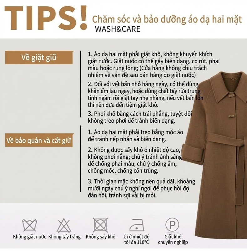 Áo Khoác Dạ Nữ Hai Mặt Ngắn Tay Lỡ Trung Niên Phong Cách Thanh Lịch Màu Đỏ Rượu Vang, Xanh Navy, Nâu Vàng chi tiết 29
