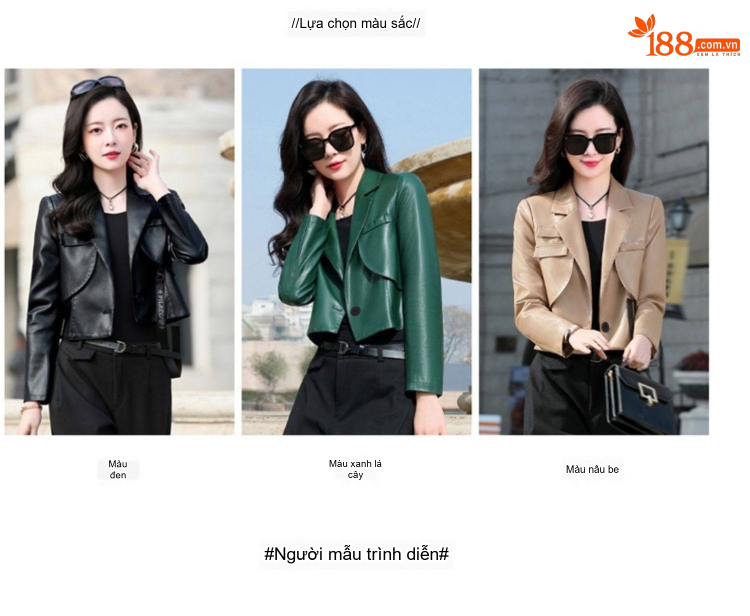Áo Khoác Da Nữ Kiểu Hàn Quốc Dáng Ngắn Ôm Eo Da Bóng Màu Đen, Xanh Lá, Nâu chi tiết 11