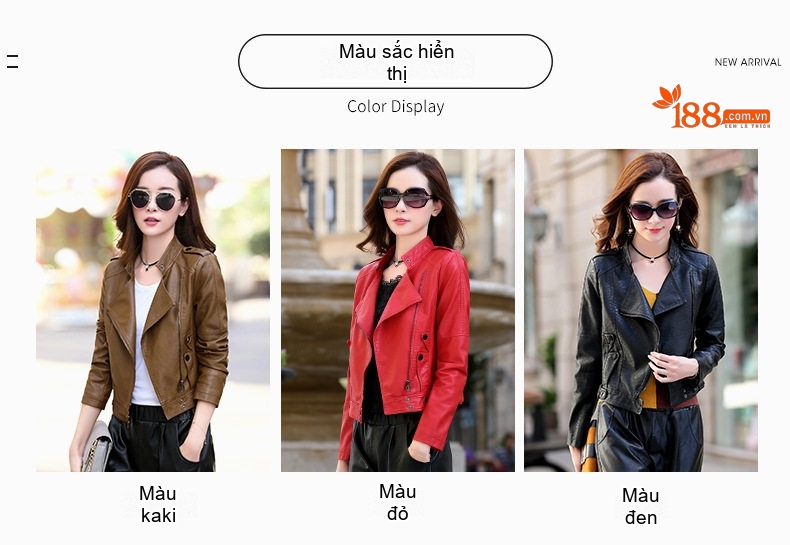 Áo Khoác Da Nữ Kiểu Ngắn Dáng Motor Phong Cách Biker Màu Đen, Nâu, Đỏ chi tiết 11