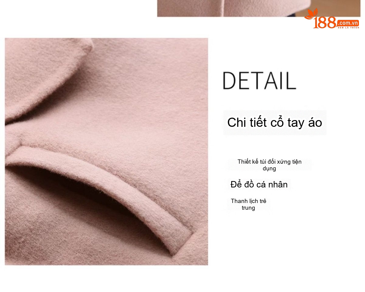 Áo Khoác Dạ Nữ Lông Cừu Cashmere Kiểu Tiểu Thư Cúc Bấm Dáng Ngắn Màu Hồng, Nâu, Đen chi tiết 8