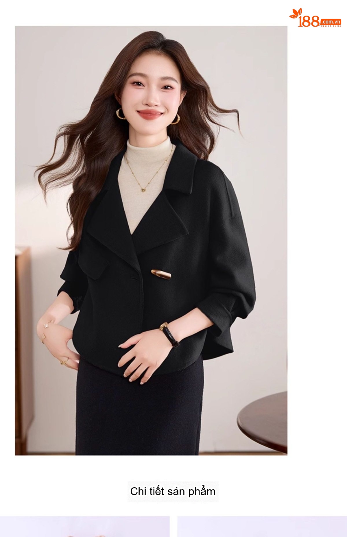 Áo Khoác Dạ Nữ Lông Cừu Cashmere Kiểu Tiểu Thư Cúc Bấm Dáng Ngắn Màu Hồng, Nâu, Đen chi tiết 30