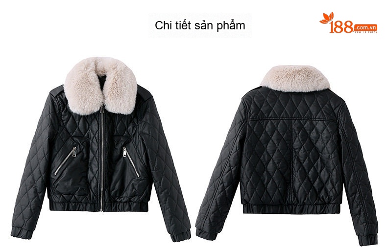 Áo Khoác Da Nữ Lót Lông Cổ Lớn Dáng Ngắn Thời Trang Màu Đen, Nâu chi tiết 38
