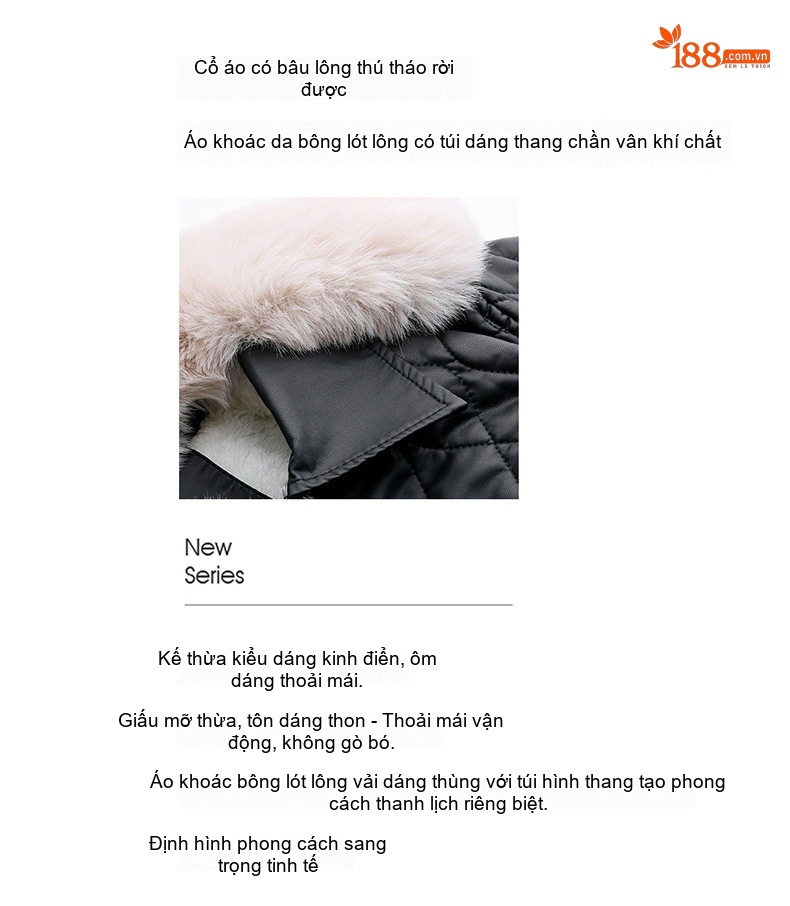 Áo Khoác Da Nữ Lót Lông Cổ Lớn Dáng Ngắn Thời Trang Màu Đen, Nâu chi tiết 2