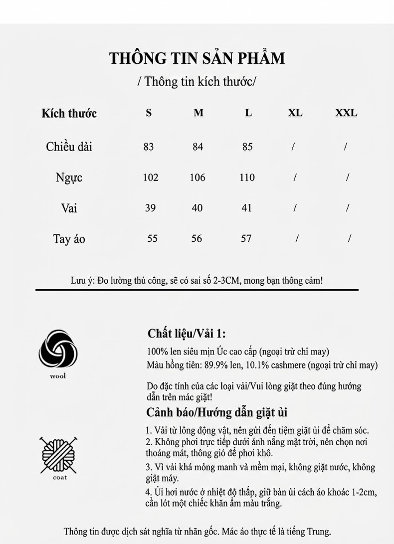 Áo Khoác Dạ Nữ Trung Dài Phong Cách Thời Trang Cao Cấp Màu Hồng, Nâu, Đen, Kem... chi tiết 2